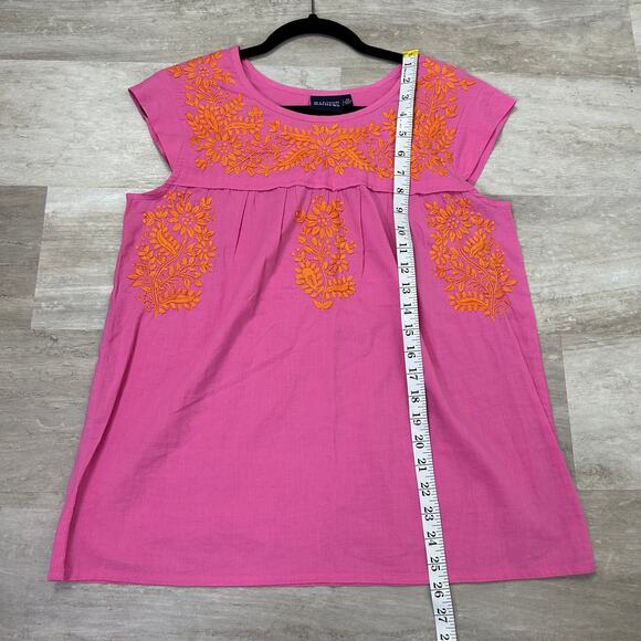 Madison Matthew’s Embroidered Pink & Orange Short Sleeve Blouse Women’s size XS - Picture 6 of 6